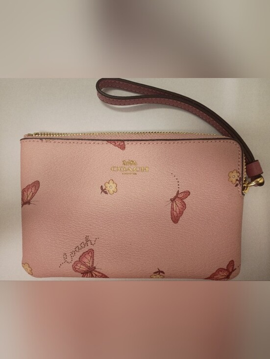 Coach Handbags - COACH Pink Butterfly Floral Leather Wristlet
